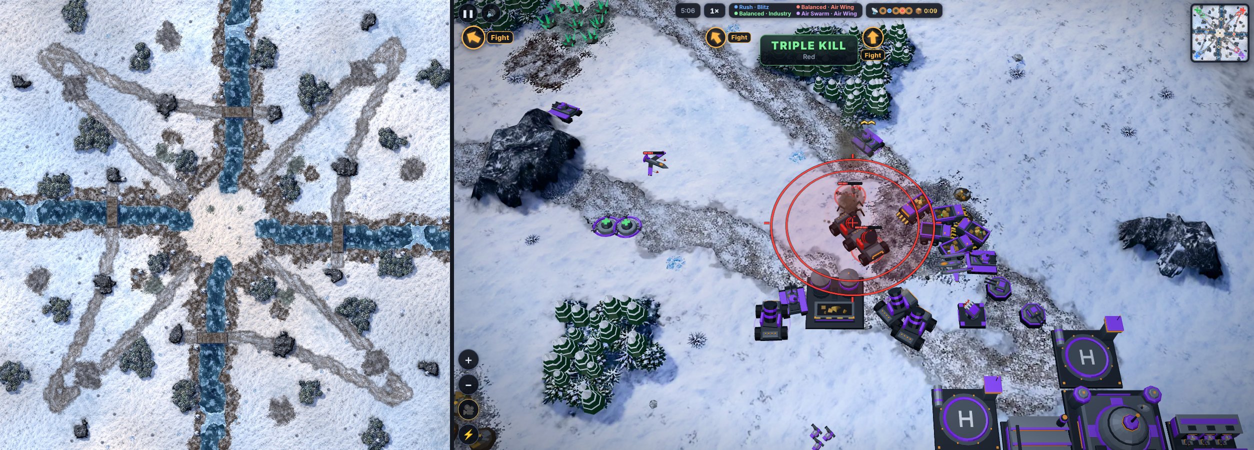 The new map does indeed look a bit like a rose - it uses the cold and ice biome. Also shown are purple robots battling on the map.