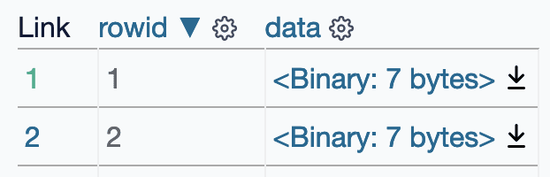 A small screenshot showing binary data download links