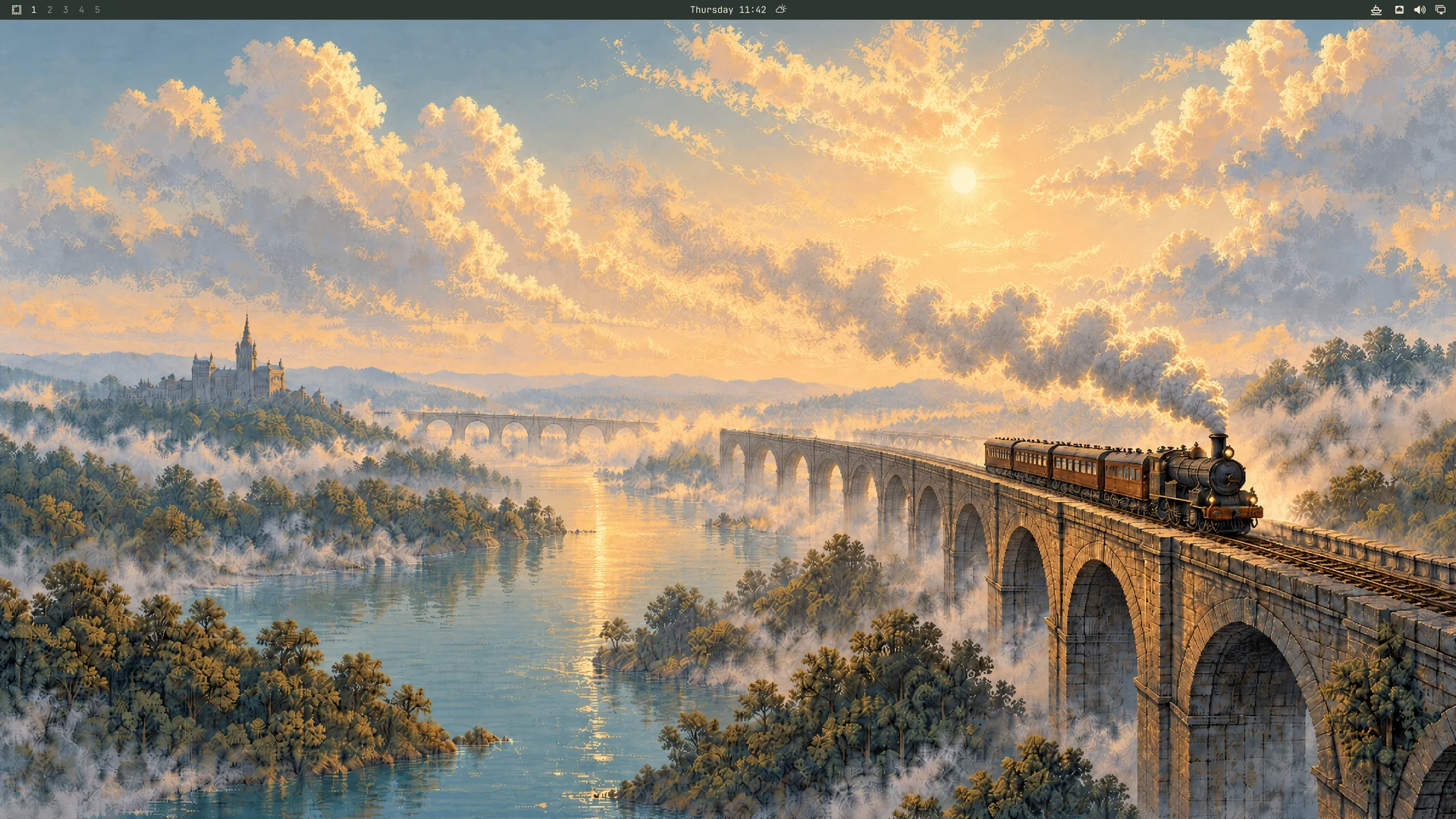 1800 desktop with the Rain, Steam and Speed wallpaper