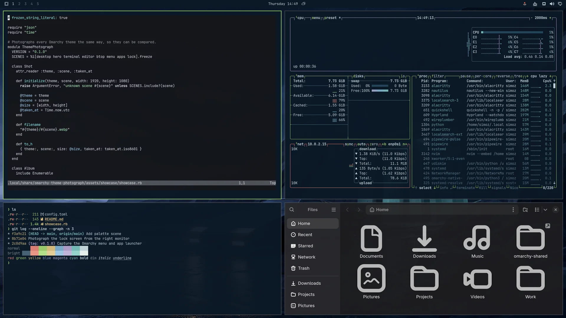 Another World with editor, terminal, btop and file manager