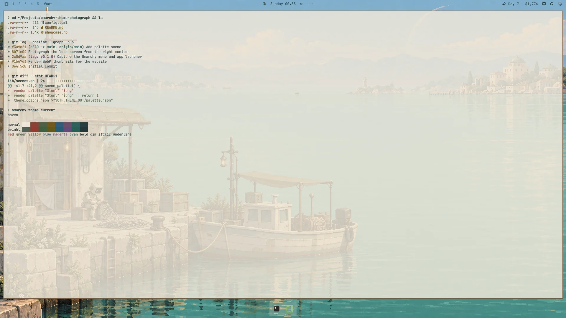 Terminal with the Haven color palette