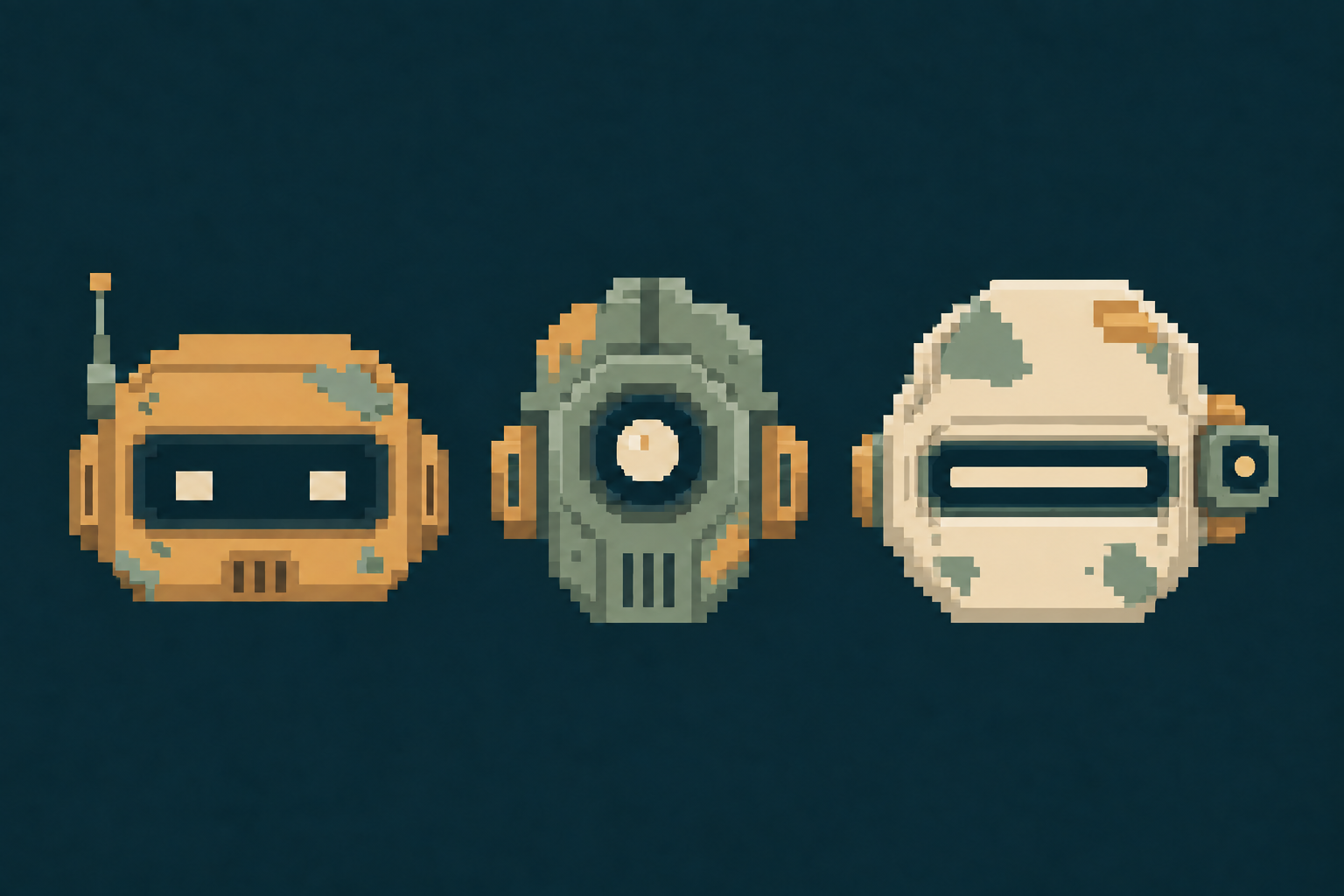 Three distinct Outpost robot heads