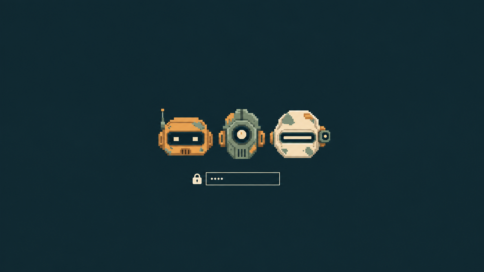 Outpost unlock screen with the three original robots