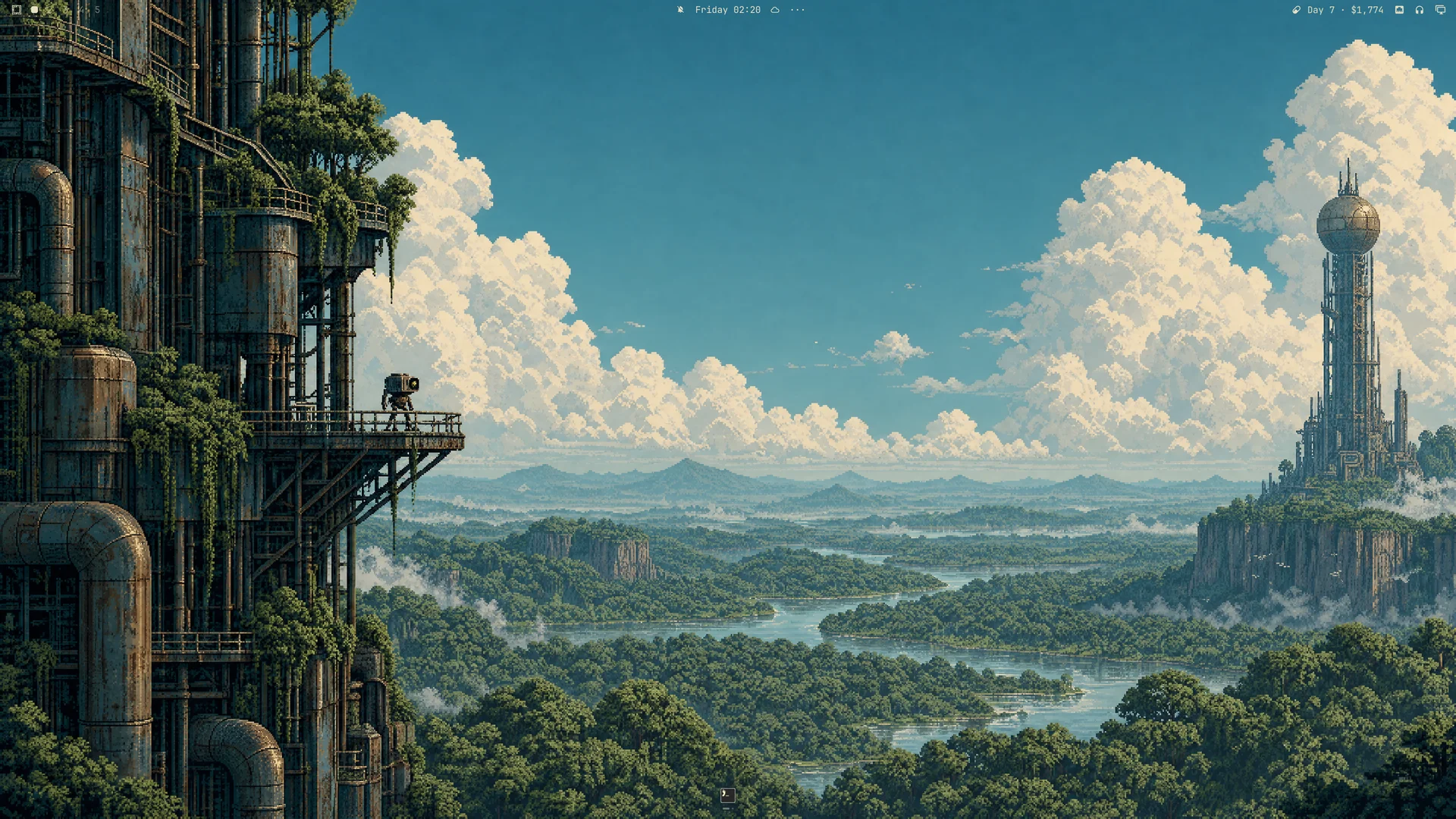 Outpost desktop with the forest wallpaper