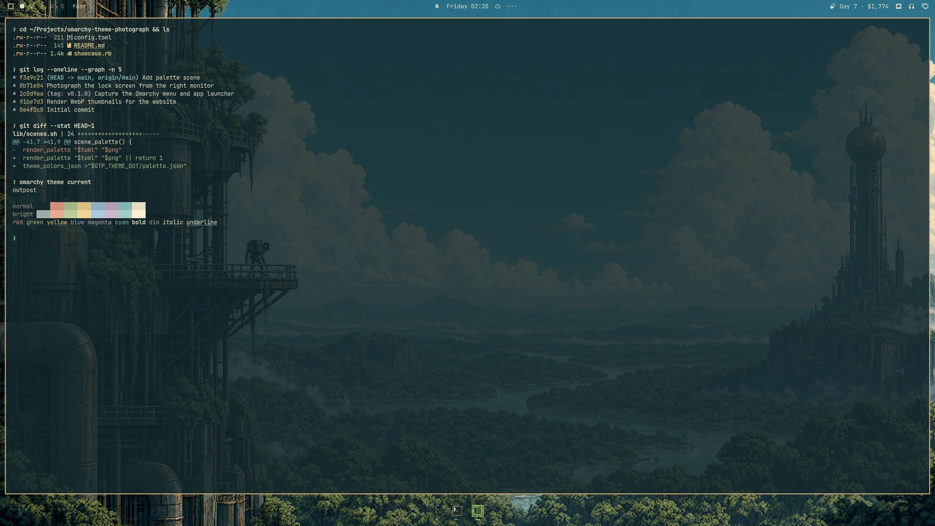 Transparent terminal with the Outpost color palette
