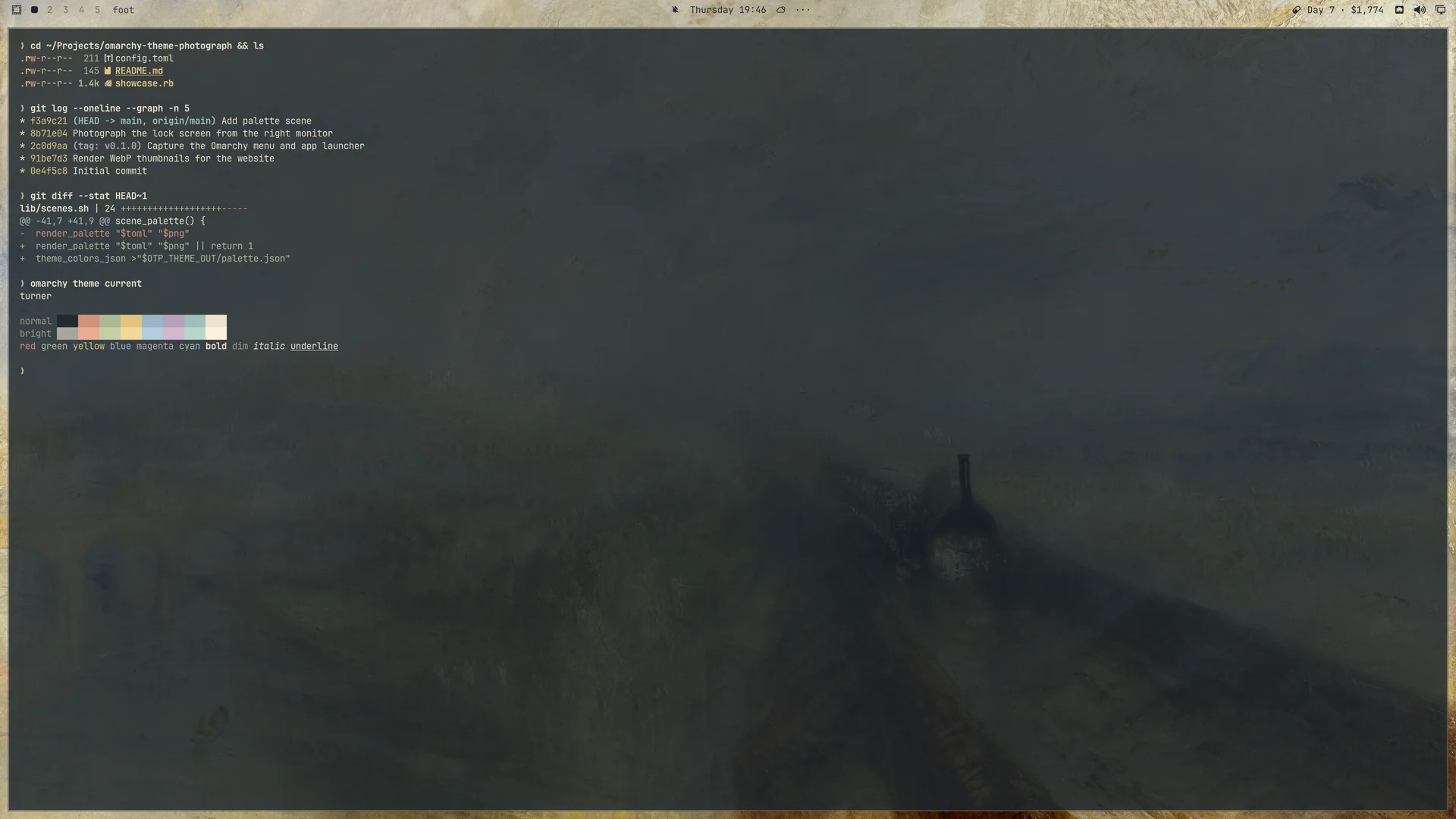 Transparent terminal with the Turner color palette
