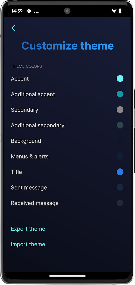 Simplex Messaging App android app now allows choosing between three color themes light