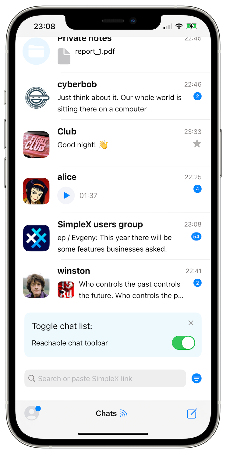 Simplex Chat Icon like with the most innovative mobile browsers e g safari