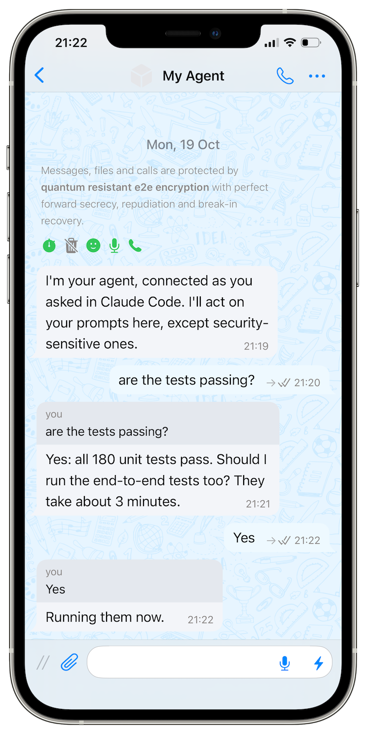 Prompting the agent from the SimpleX app