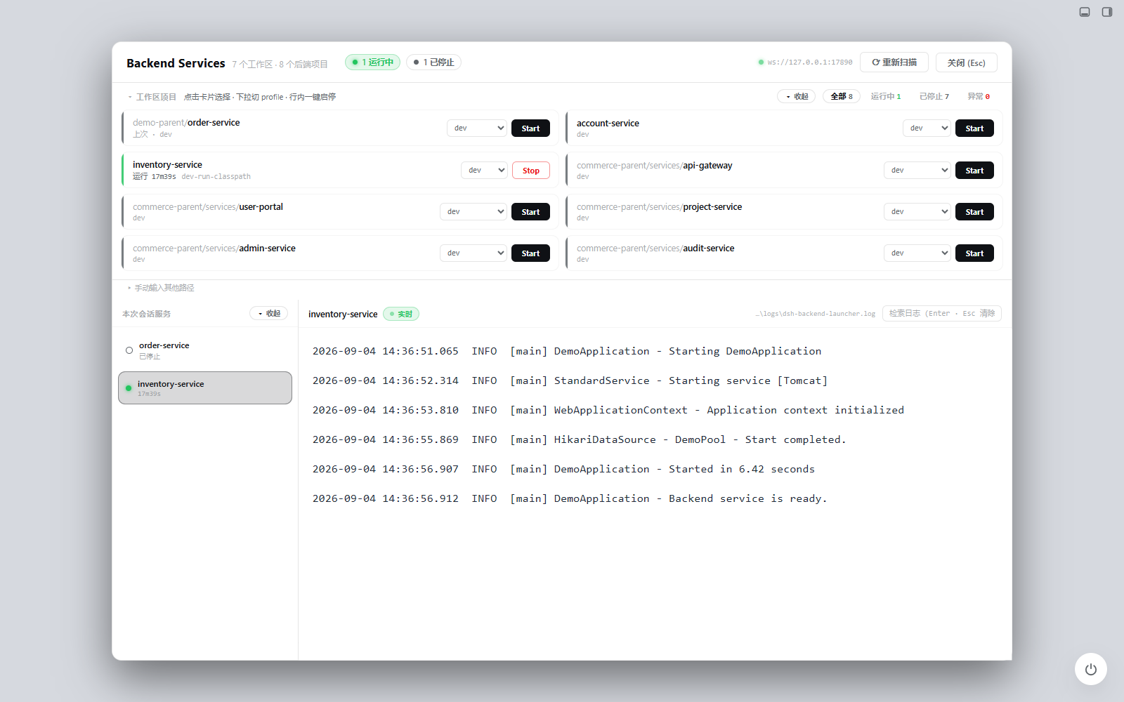 Spring Boot Services 服务面板