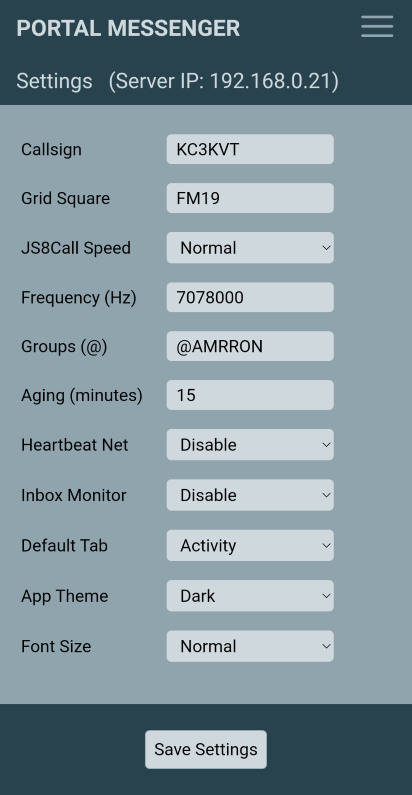 Settings view screenshot