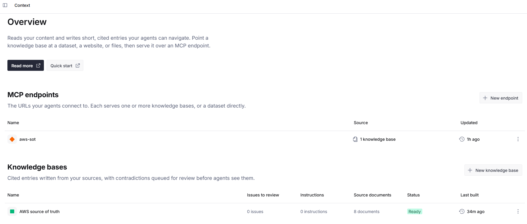 The Knowledge Base in the Sanity Context dashboard