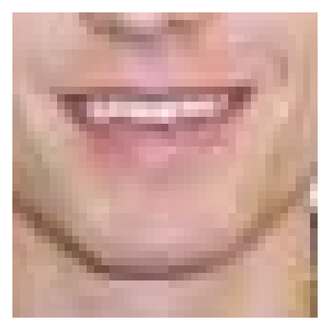 A zoomed in view of the author's smile - you can see that each little square corresponds to one pixel and has an individual color