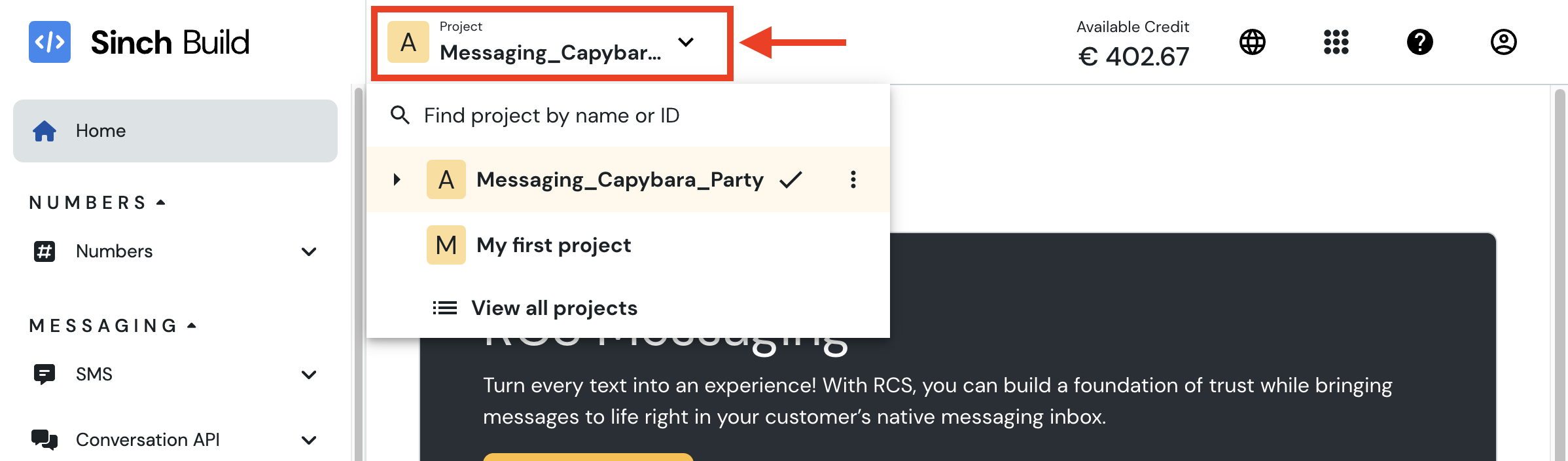 Project ID selection