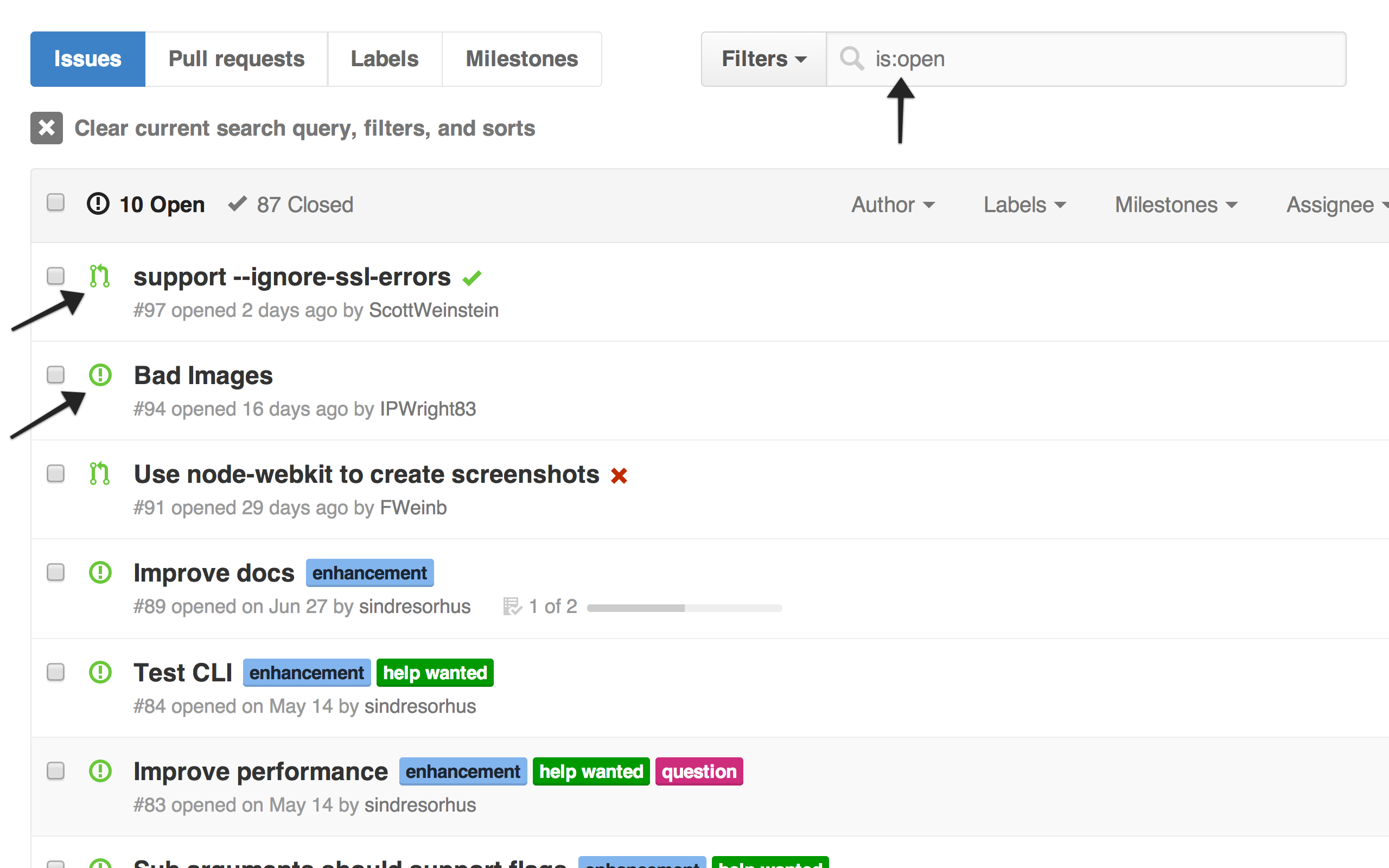 Show All GitHub Issues
