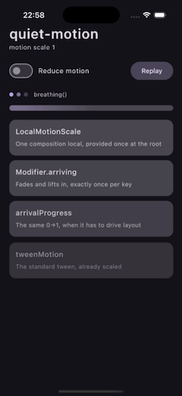 The sample running on iOS