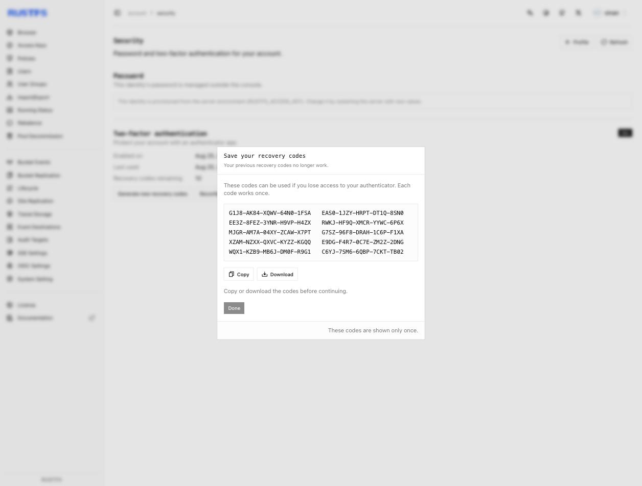 Recovery codes, Done disabled
