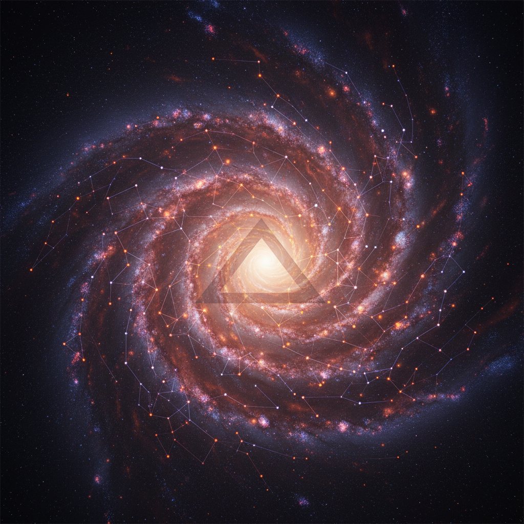 ferrovec — a Milky Way galaxy with an HNSW vector-search graph woven through it, a triangle at its core