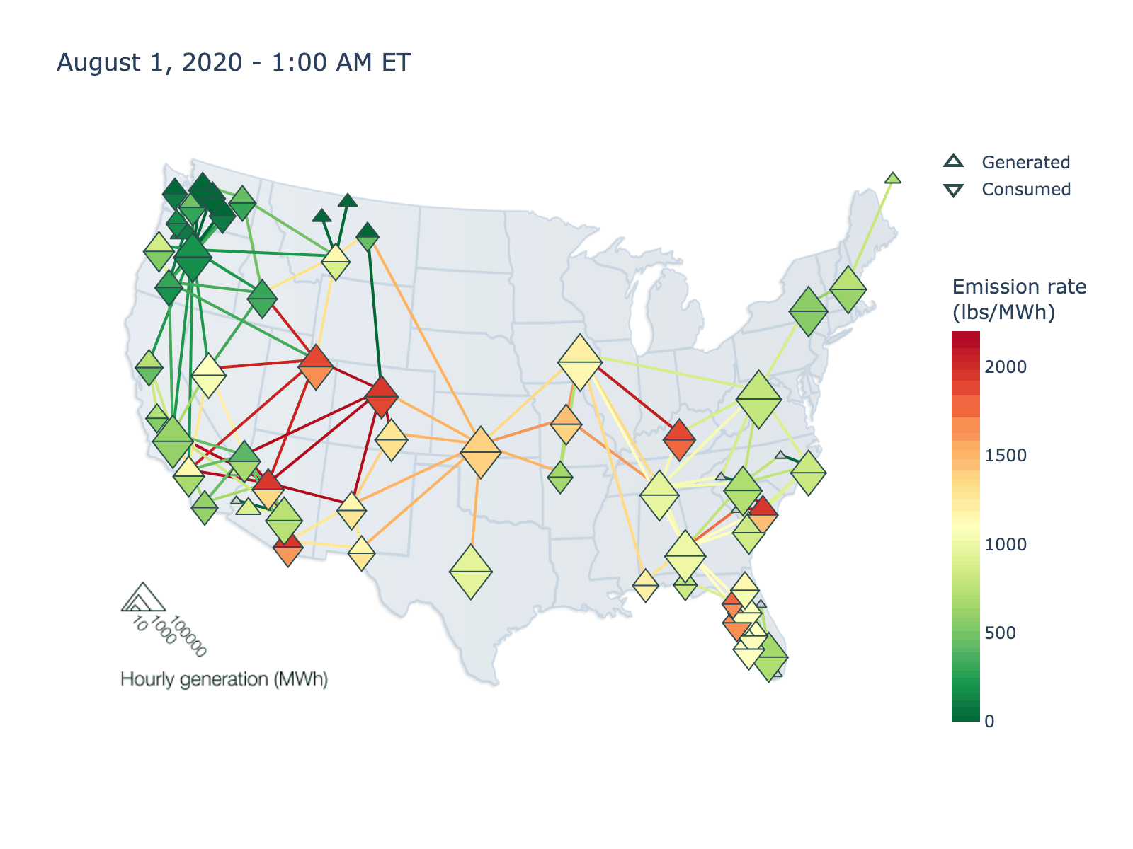 Animation of hourly regional carbon intensities over one day in the US