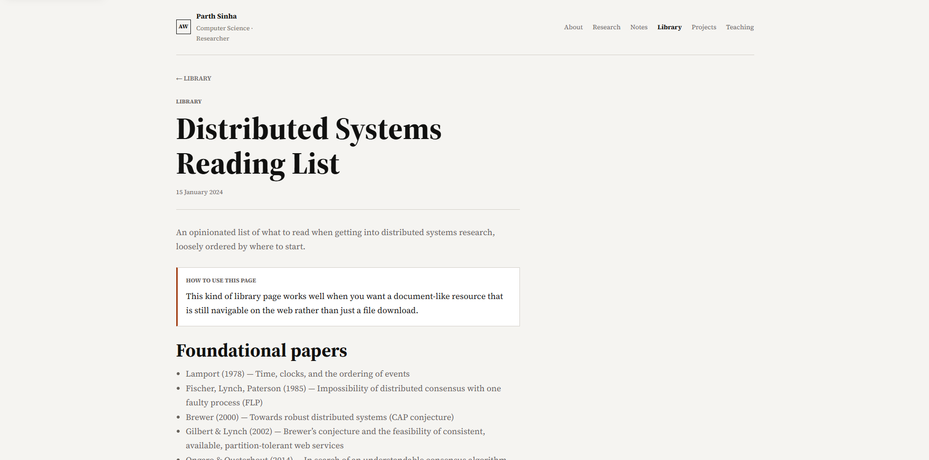 Projects page