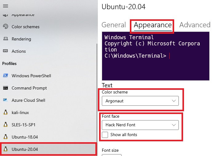 windows terminal appearance