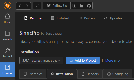 sinricpro library manager