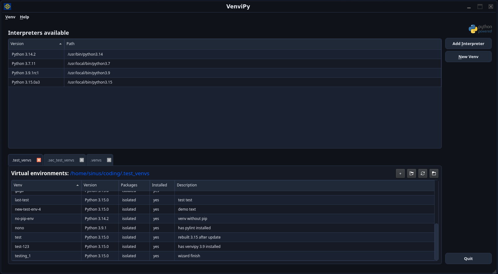 Application Main menu screenshot