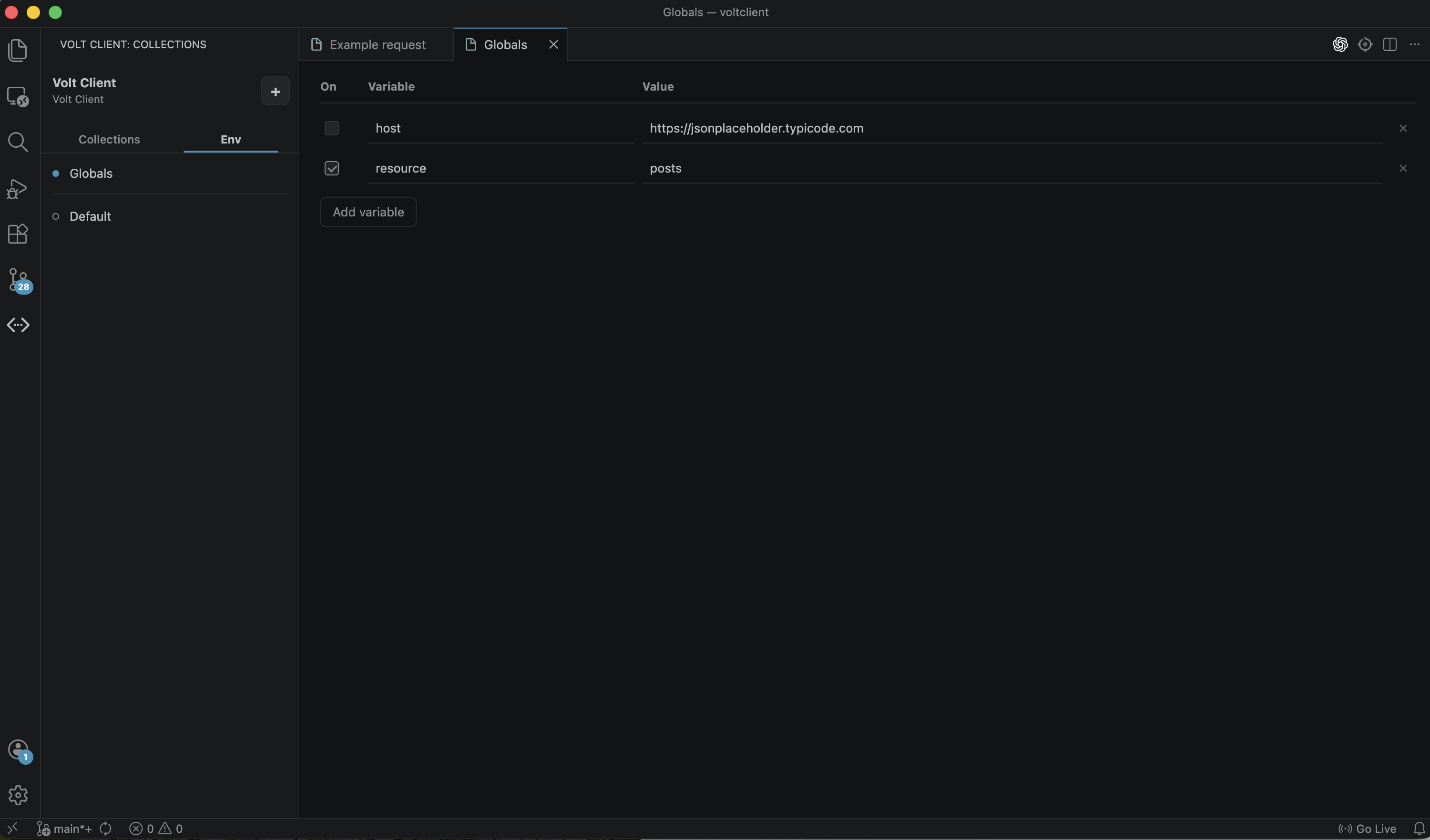 Volt API Client environments and variables