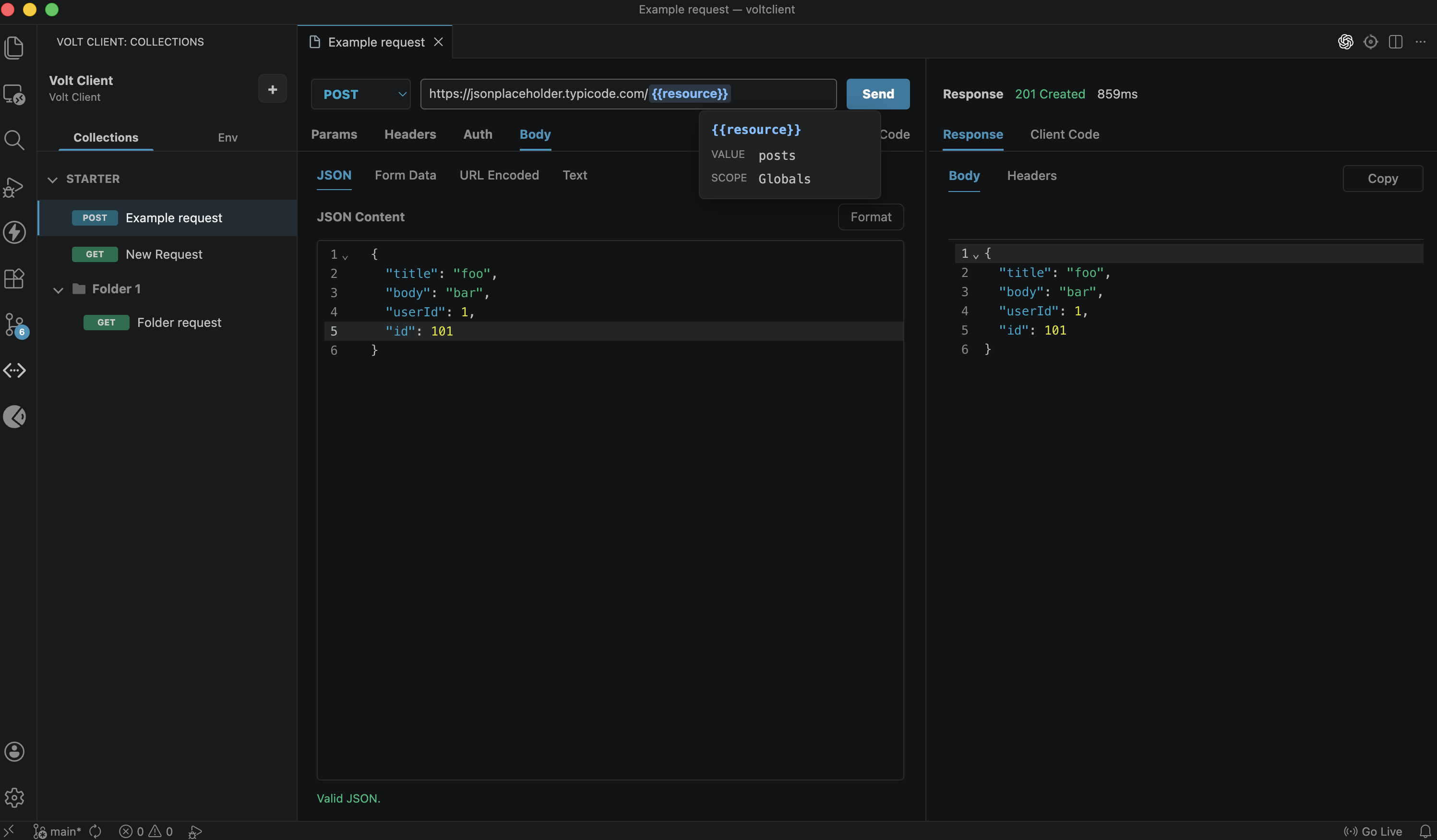 Volt API Client request workspace