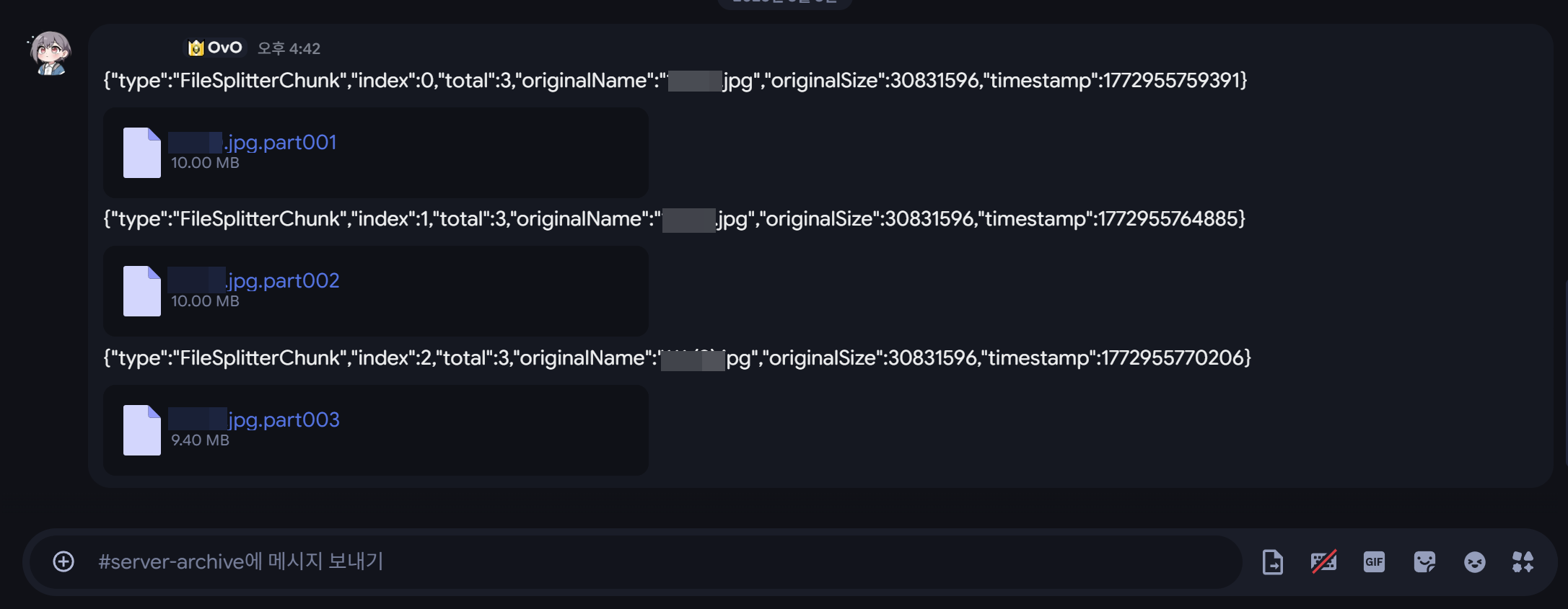 Uploaded chunk messages in Discord