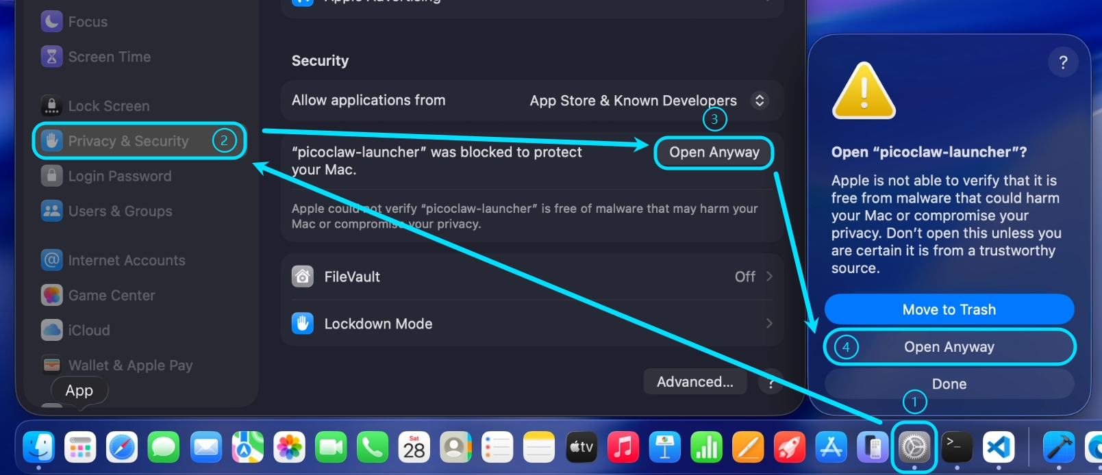 macOS Privacy & Security — Open Anyway