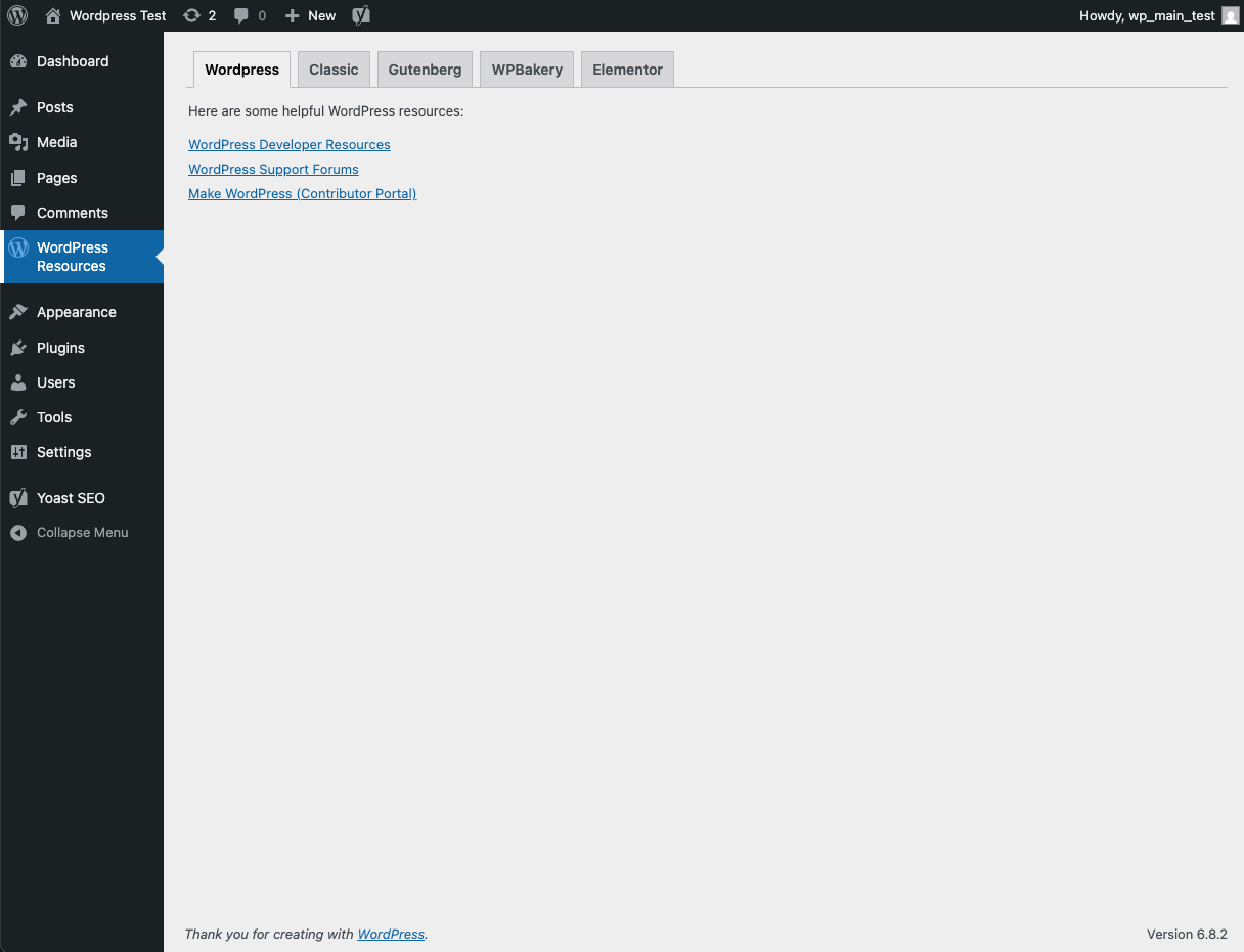 Sidebar panel showing WordPress Site Builder Resources