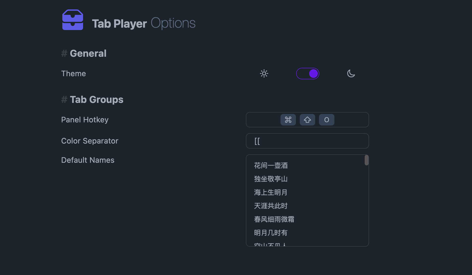 Tab-Player Options