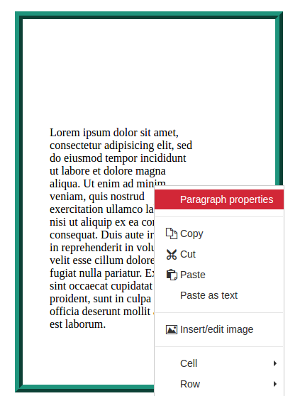paragraph properties item in the contextual menu
