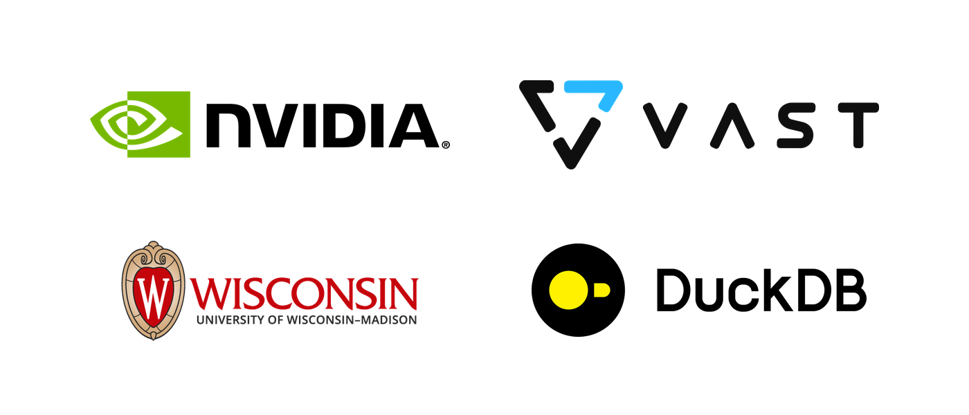 Contributors and partners: NVIDIA, University of Wisconsin-Madison, DuckDB, and VAST Data