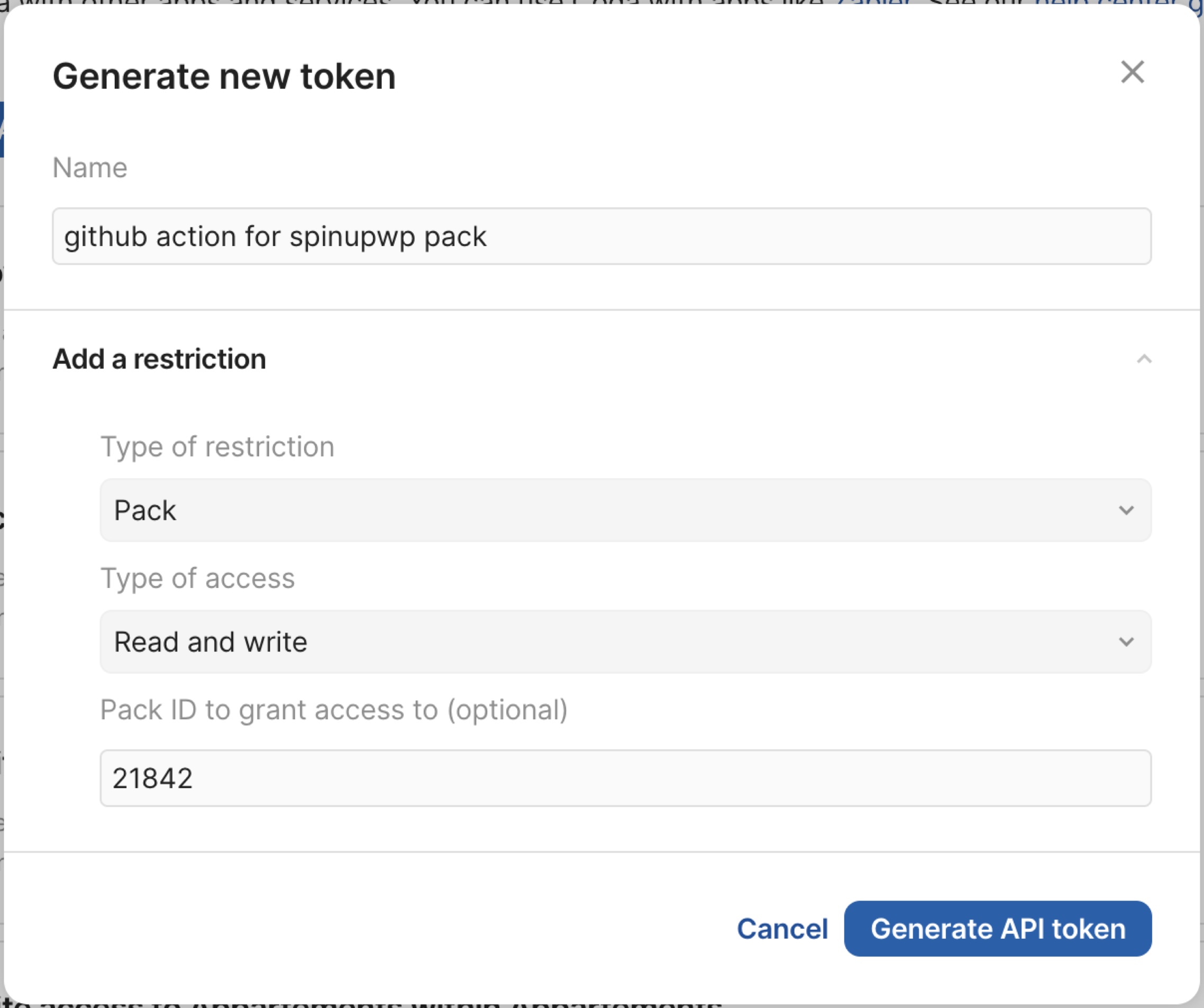 A screenshot of the dialog to create a new Coda API token