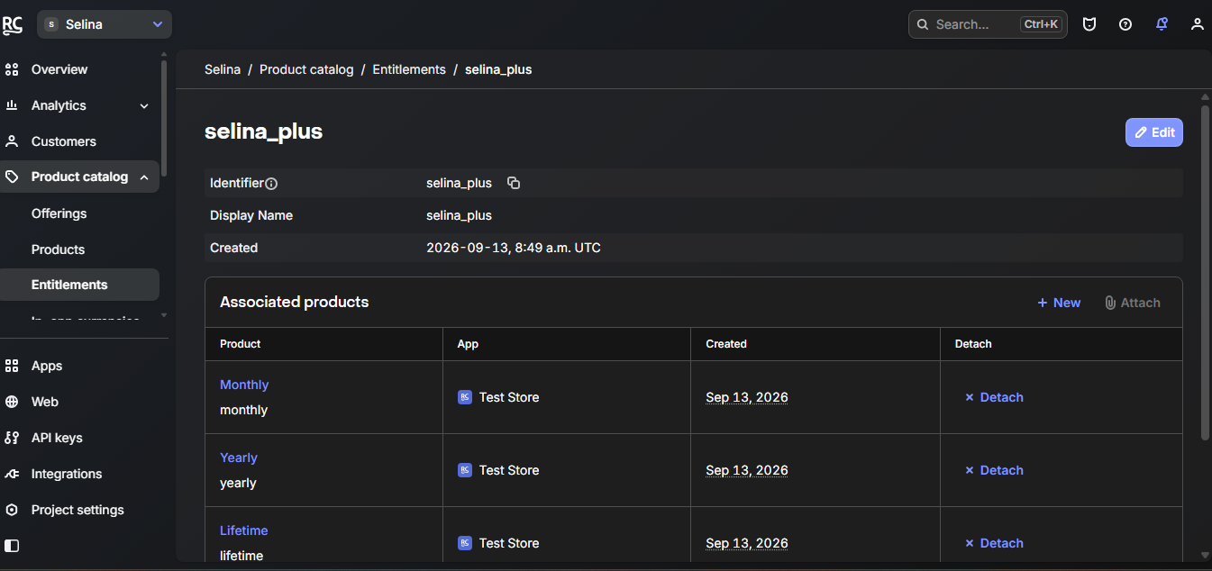 RevenueCat entitlement setup