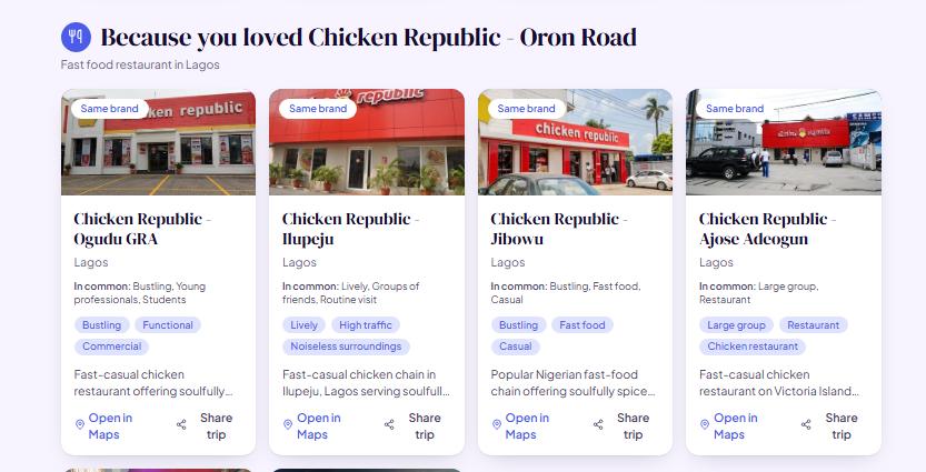 Section of same-brand places marked Same brand