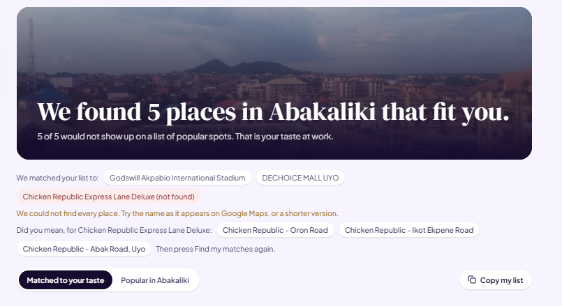 Did you mean suggestions for a place that was not found