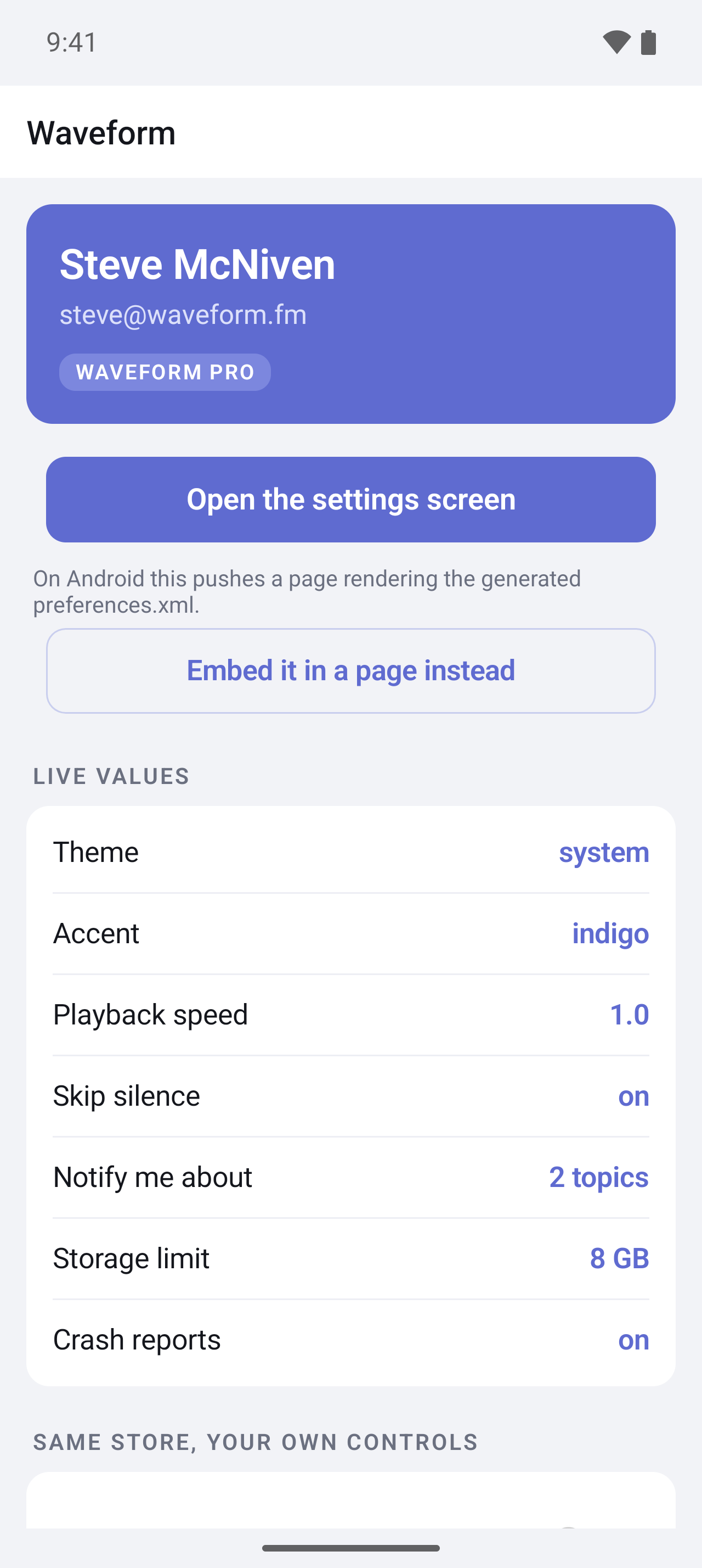 Demo app on Android