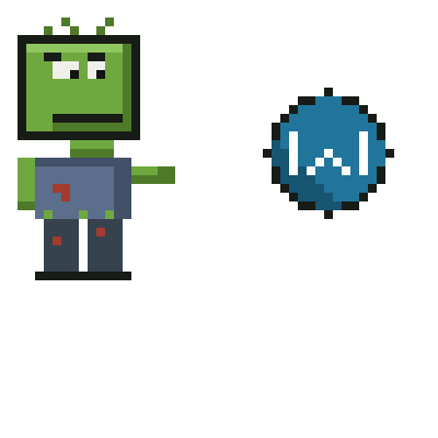 A pixel-art zombie eyeing the WordPress logo
