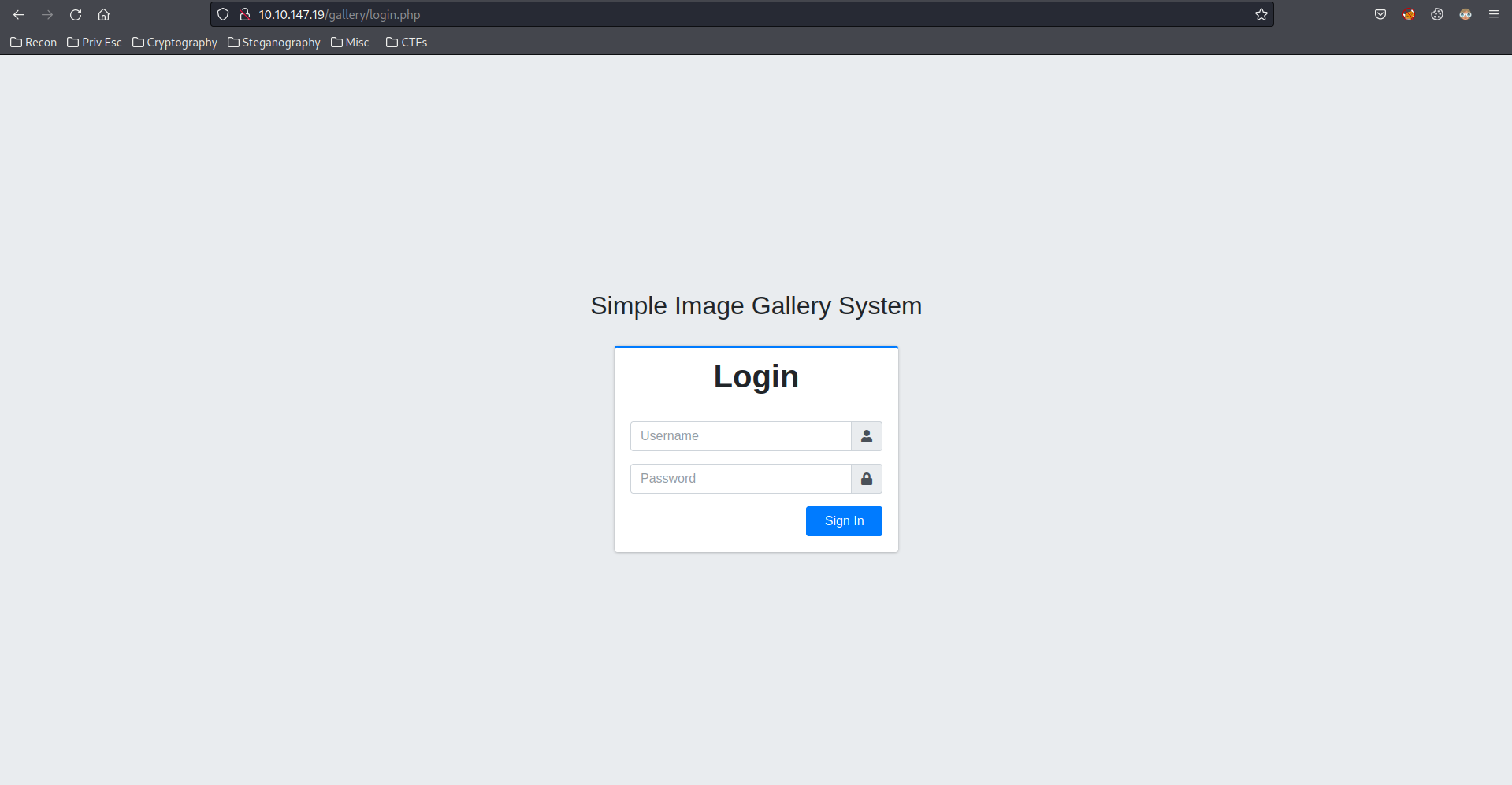 Gallery login page