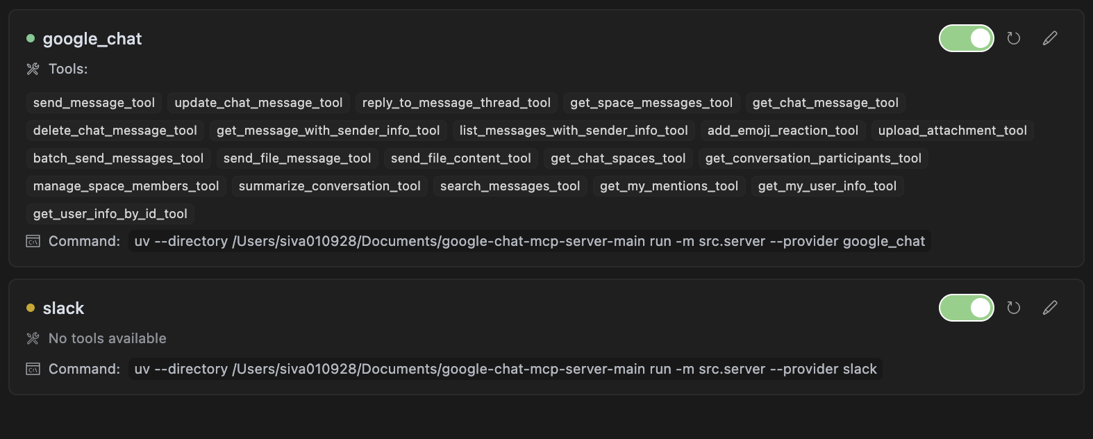 Scene 1: Tool Registration with Google Chat