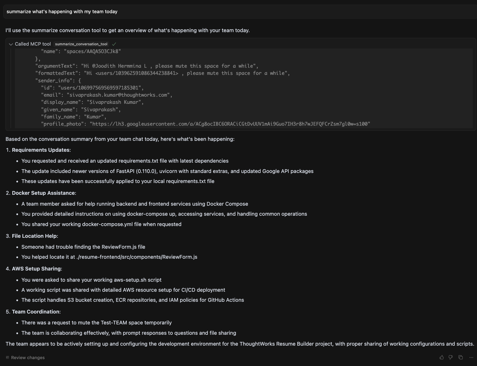 Scene 10: Summarizing Team Activity