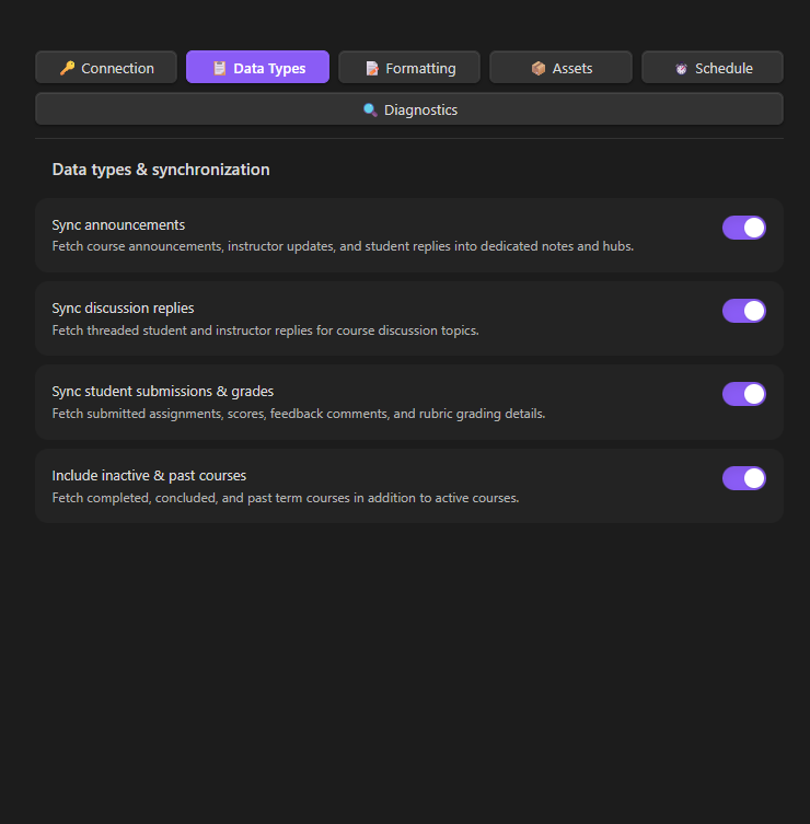 Data Types Settings