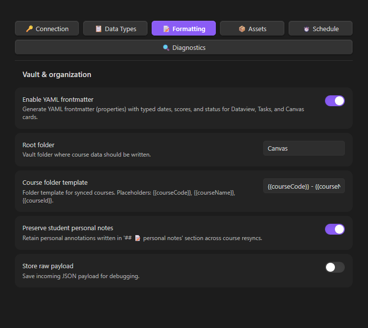 Formatting Settings