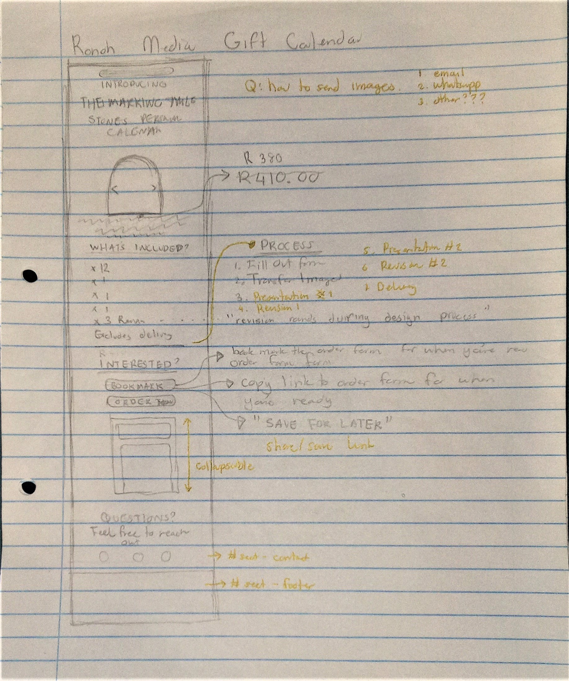 Ronoh Media calendar page sketch with event planning interface