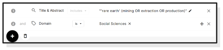 Exemple d'une recherche dans OpenAlex, phase filtre Domain