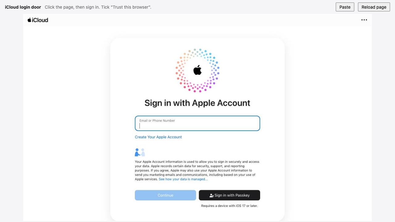 the login door streaming Apple's sign-in page from the headless browser