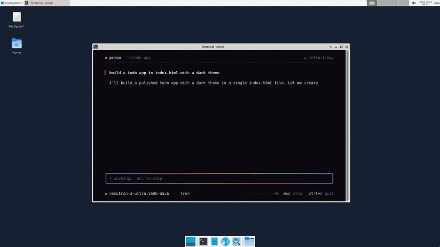 Prism builds a todo app with free AI, then the app is used in Firefox